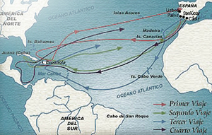 itinerarios de los cuatro viajes de Colón a América